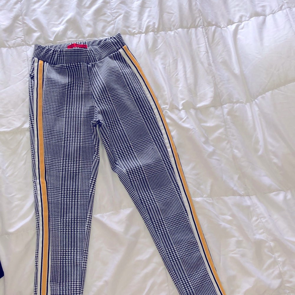 Black/white trouser with mustard stripe